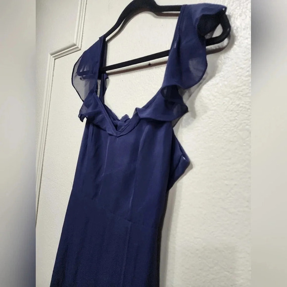 Lulu's Sweetest Entrance Navy Blue Ruffled Tie-Back Maxi Dress M Wedding Party - Picture 8 of 11